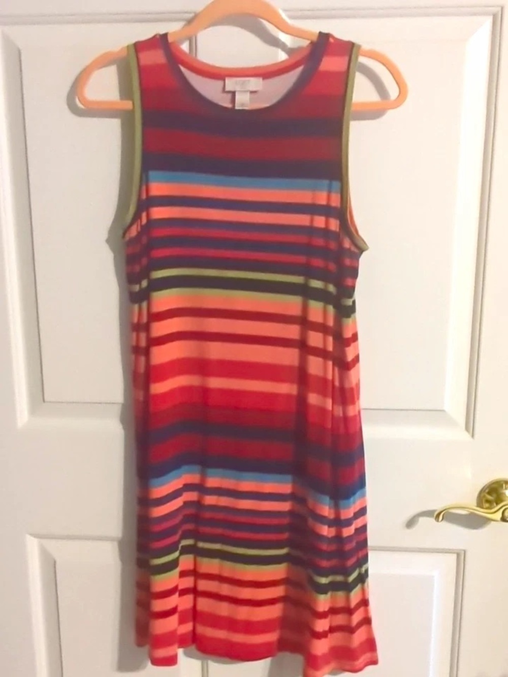LOFT Multicolor Striped Sleeveless A-Line Dress - Red, Orange, Blue, Green